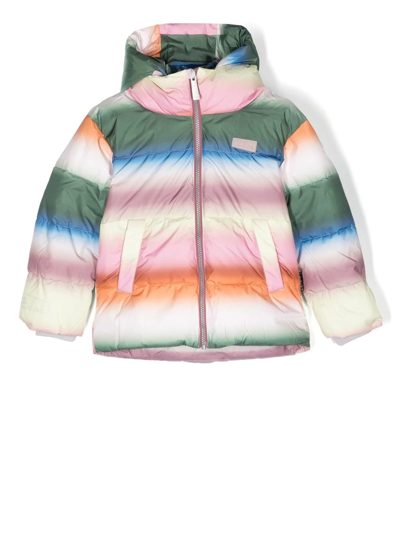 Molo Kids Pink Halo Striped Hooded Quilted Jacket In Misty Rainbow