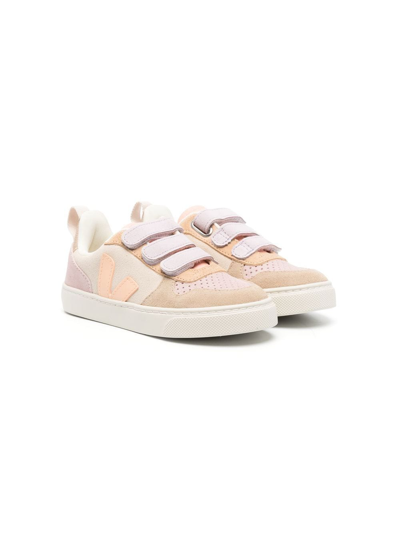 Veja Kids' Logo-patch Touch-strap Trainers In Brown