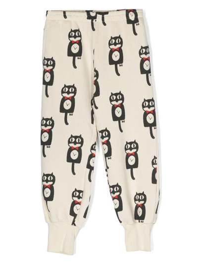 Bobo Choses Kids Neutral Cat O'clock Cotton Track Pants In 中性色