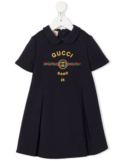 Gucci Babies' Logo-print Short-sleeve Dress In Blue