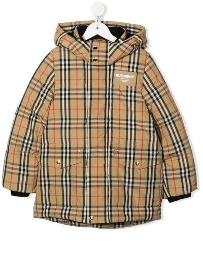 Burberry Kids' Vintage Check Hooded Puffer Jacket In Brown