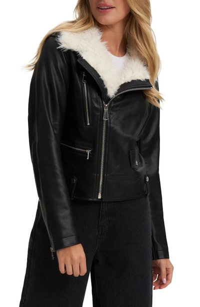Noize Suren Faux Shag Fur & Leather Jacket In Black