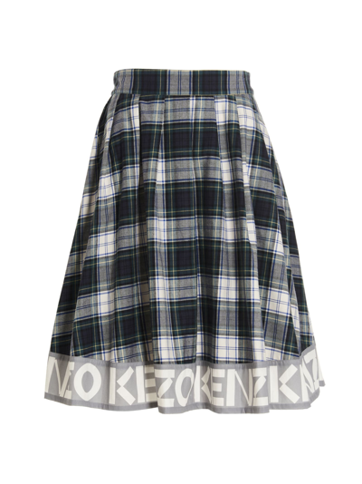 Kenzo Logo-print Check Skirt In Green