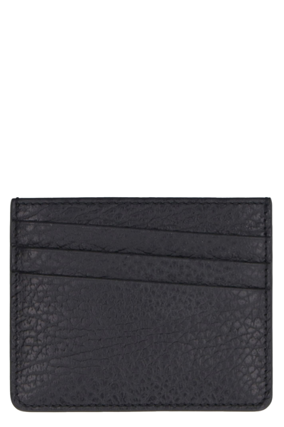 Maison Margiela Pebbled Calfskin Card Holder In Black