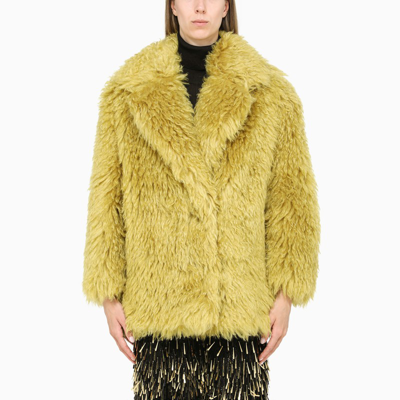 Becagli Yellow Fur Effect Coat In Mohair Beacagli Woman In Slime