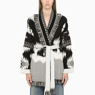 Alanui Frozen Montain Icon Black And White Cardigan In Grey