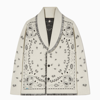 Alanui Shawl-collar Fringed Bandana-jacquard Cashmere Cardigan In Blue
