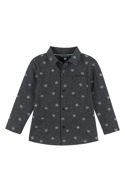 Andy & Evan Kids' Piqué Knit Button Front Shirt In Charcoal Robot