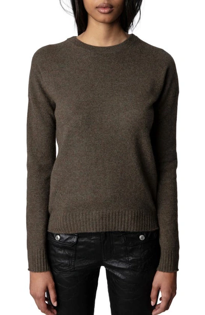 Zadig & Voltaire Cici Patch Cashmere Crewneck Sweater In Bronze