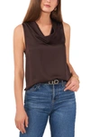 Vince Camuto Hammered Satin Sleeveless Cowl Neck Top In French Roast