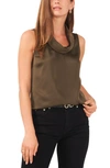 Vince Camuto Hammered Satin Sleeveless Cowl Neck Top In Light Olive