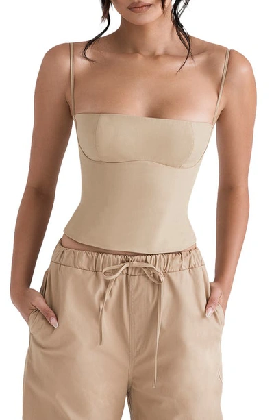 House Of Cb Audette Structured Cotton Twill Corset Top In Camel
