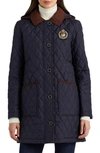 Lauren Ralph Lauren Crest Embroidered Quilted Hooded Jacket In Dark Navy