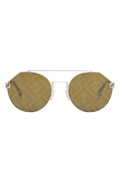 Fendi 52mm Aviator Sunglasses In Shiny Gold / Brown Mirror
