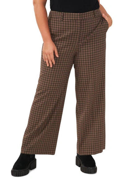 Vince Camuto Plaid Wide Leg Trousers In Light Olive