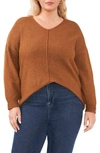 Vince Camuto Plus Size Cozy V-neck Long Sleeve Sweater In Toasted