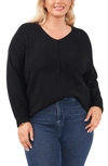 Vince Camuto Plus Size Cozy V-neck Long Sleeve Sweater In Rich Black