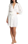 Papinelle Camille Lace Trim Silk Short Robe In Ivory