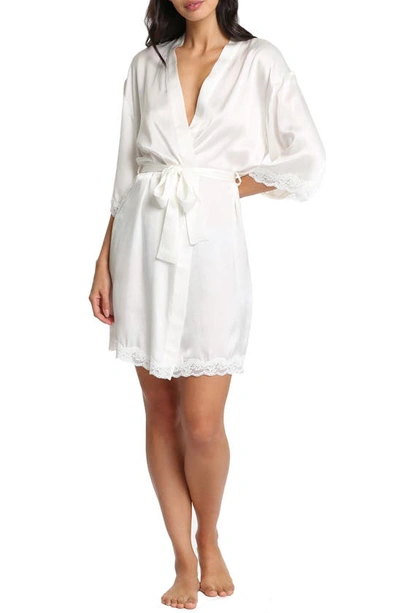 Papinelle Camille Lace Trim Silk Short Dressing Gown In Ivory