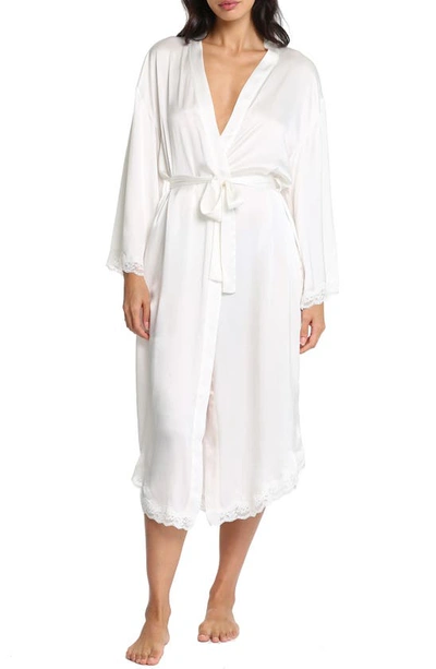Papinelle Camille Lace Trim Silk Dressing Gown In Ivory