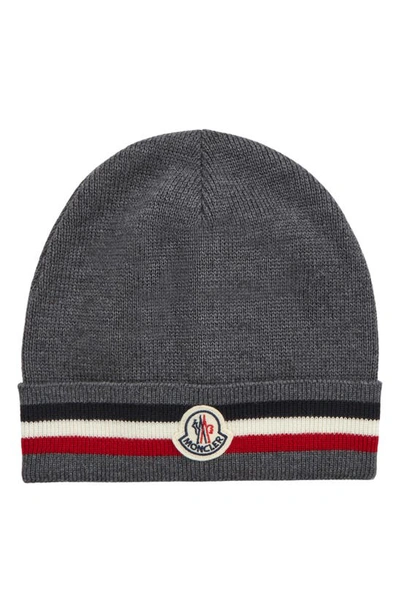 MONCLER STRIPE LOGO PATCH BEANIE