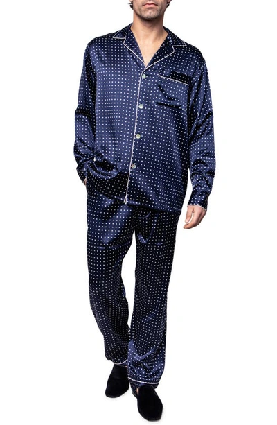 Petite Plume Men's Polka Dot Silk Pajama Set In Navy