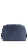 Royce New York Personalized Small Cosmetic Bag In Navy Blue- Silver Foil