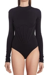 Versace Corset Detail Long Sleeve Neoprene Bodysuit In Nero