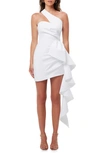 Elliatt Convergence Ruffle One-shoulder Sheath Minidress In Ivory
