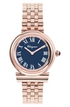 Ferragamo Gancini Watch With Bracelet Strap, Rose Gold In Rose Gold/ Stainless/ Blue