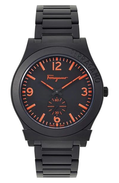 Ferragamo Men's Gancini Matte & Stainless Steel Bracelet Watch In Black