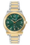 Ferragamo Men's Gancini Yellow Gold & Stainless Steel Bracelet Watch In Green