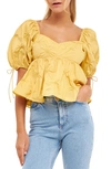 English Factory Textured Cotton Babydoll Top In Mustard