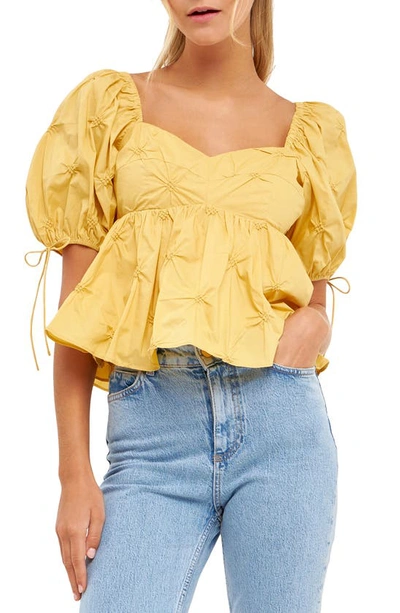 English Factory Textured Cotton Babydoll Top In Mustard
