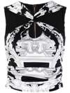 Versace Baroque Pattern Sleeveless Cropped Top In Black