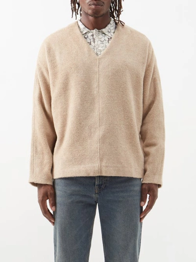 Séfr Ezra Alpaca-blend V-neck Sweater In Beige