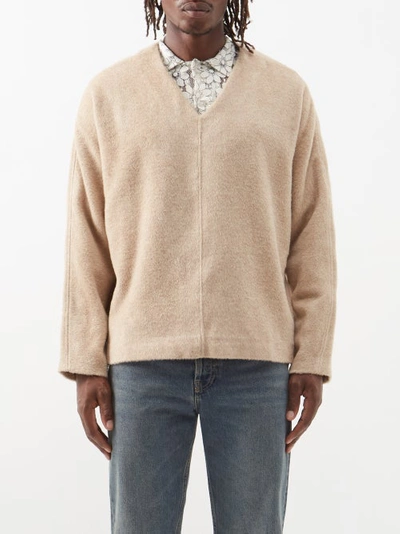 Séfr Ezra Alpaca-blend V-neck Jumper In Beige