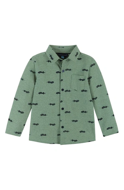 Andy & Evan Kids' Piqué Knit Button Front Shirt In Green Racecar