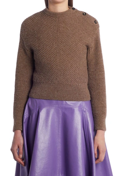 Bottega Veneta Chevron Alpaca Sweater With Button Shoulder In Brown