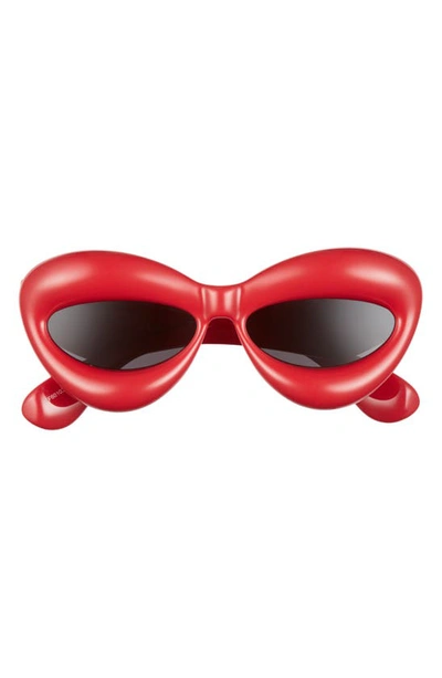 Loewe Injected 55mm Cat Eye Sunglasses In Shiny Red / Smoke