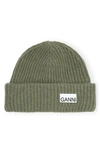 Ganni Loose Wool Rib Knit Beanie In Kalamata