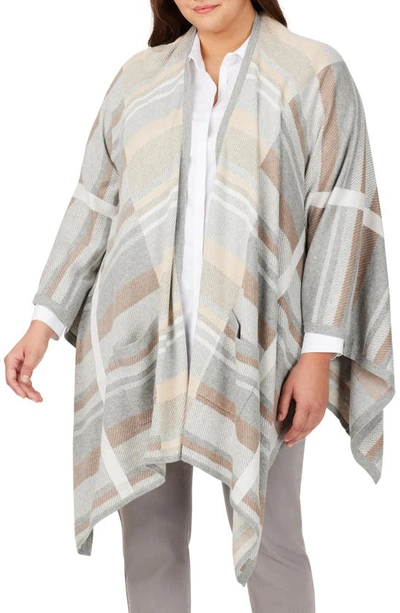 Foxcroft Cotton Blend Shawl Sweater In Ivory Multi