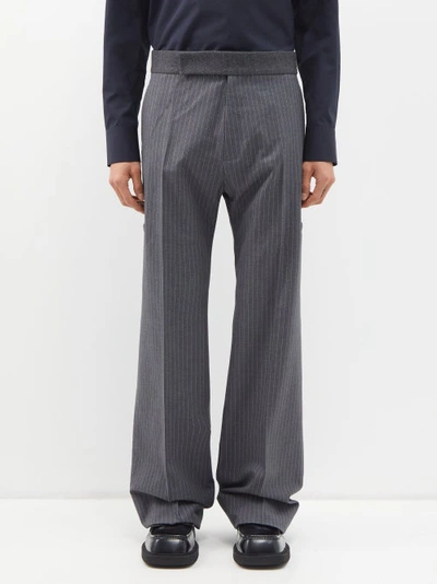 Maximilian Davis Drayton Pinstriped Wool-blend Tailored Trousers In Charcoal/ivory