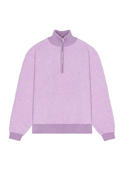 Jacquemus La Maille Berger Embroidered Logo Half Zip Merino Wool Blend Sweater In Light Purple