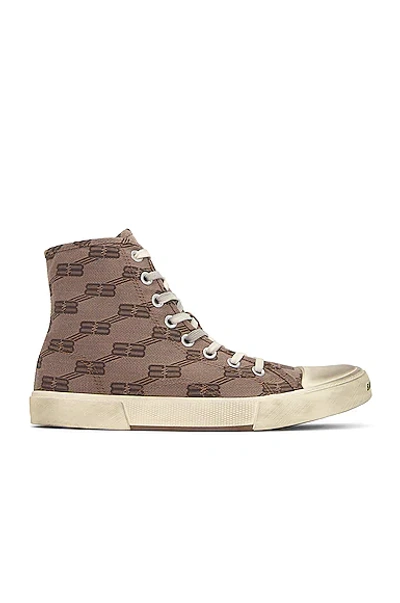 Balenciaga Men's Paris Distressed Monogram High-top Sneakers In Dark Mink Grey Brown