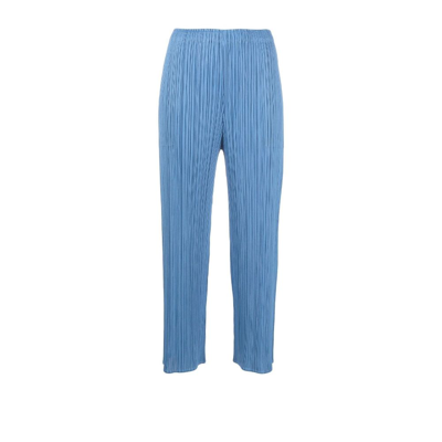 Issey Miyake Monthly Colors August Plissé Cropped Trousers - Women's - Polyester In Blue
