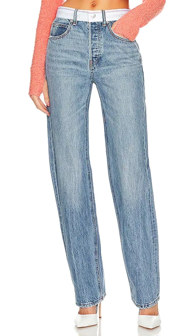 Alexander Wang Logo Webbing Mid Rise Relaxed Straight Jean In 486 Vintage Light Indigo