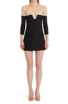 VALENTINO BEADED OFF THE SHOULDER WOOL & SILK CREPE DRESS