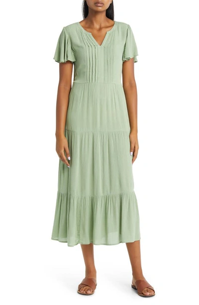 Beachlunchlounge Asena Flutter Sleeve Midi Dress In Topiary Green