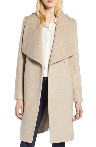 Cole Haan Signature Slick Wool Blend Wrap Coat In Bone